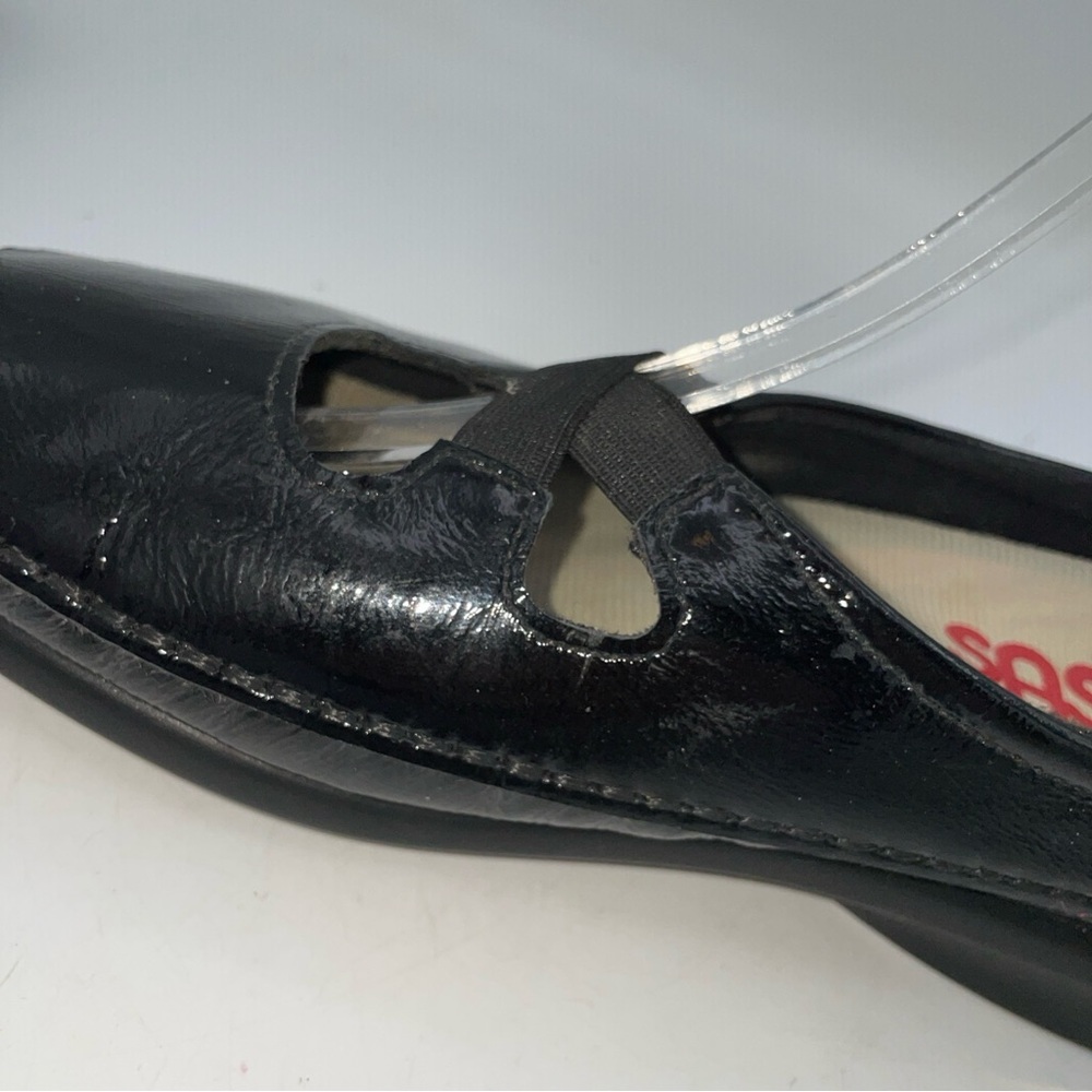SAS Black Patent Leather Cross-Strap Wedge Comfort Flats Size 8M - Picture 5 of 12
